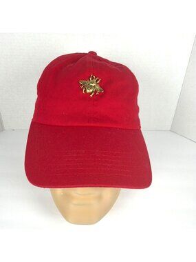 Red Cotton Baseball Cap Hat Newhattan One Size Gold Honeybee Bee Pin Adjustable